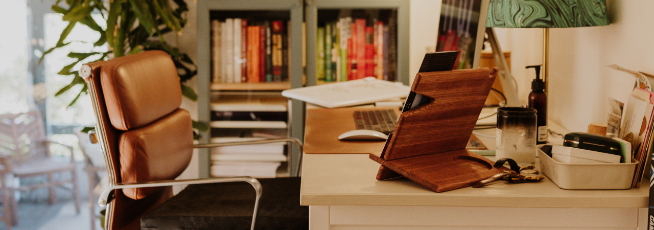 close up of empty chair and desk