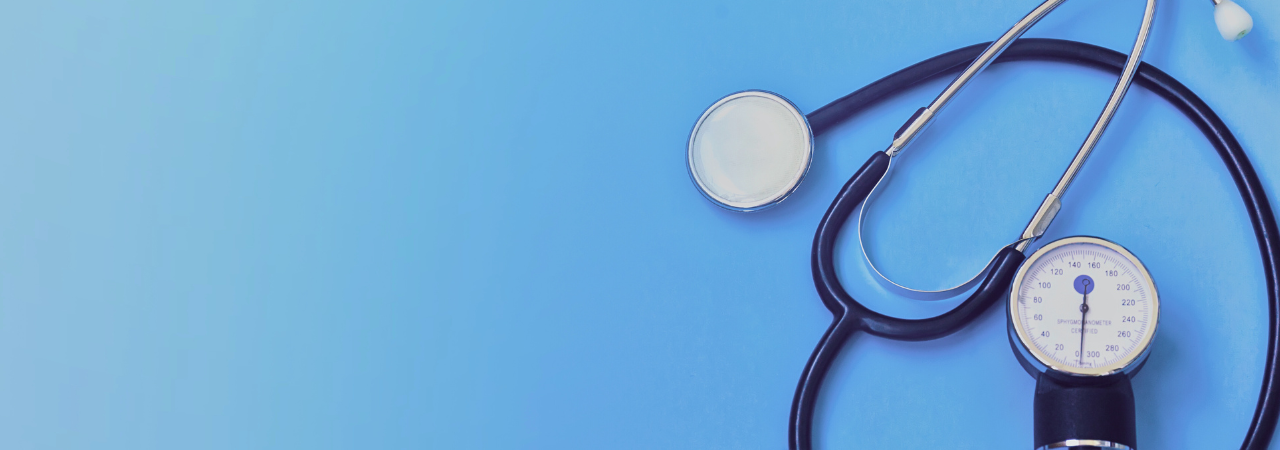 blue background with stethoscope as focus